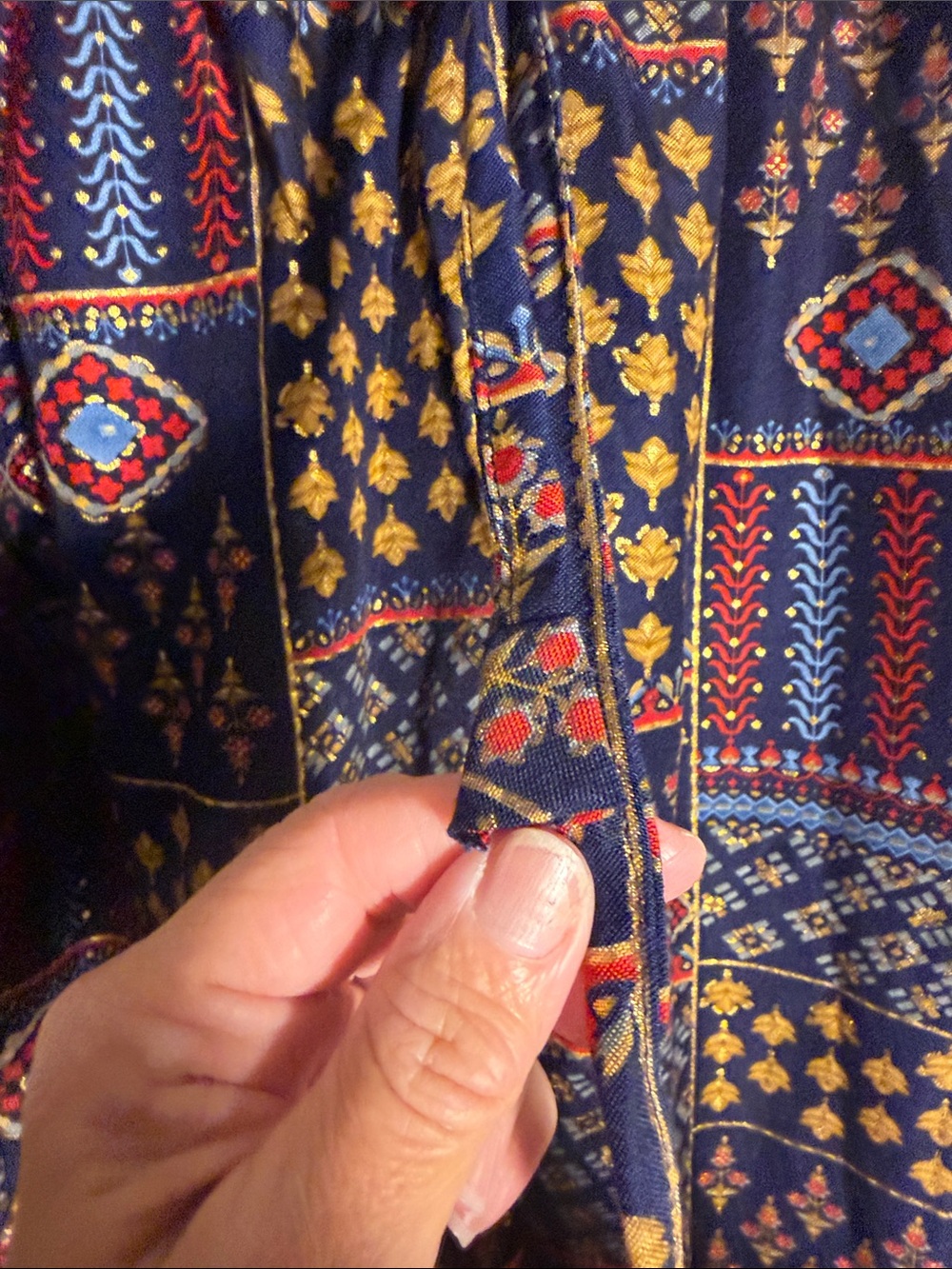 Navy Multi-Pattern Button Front Blouse - Picture 12 of 13